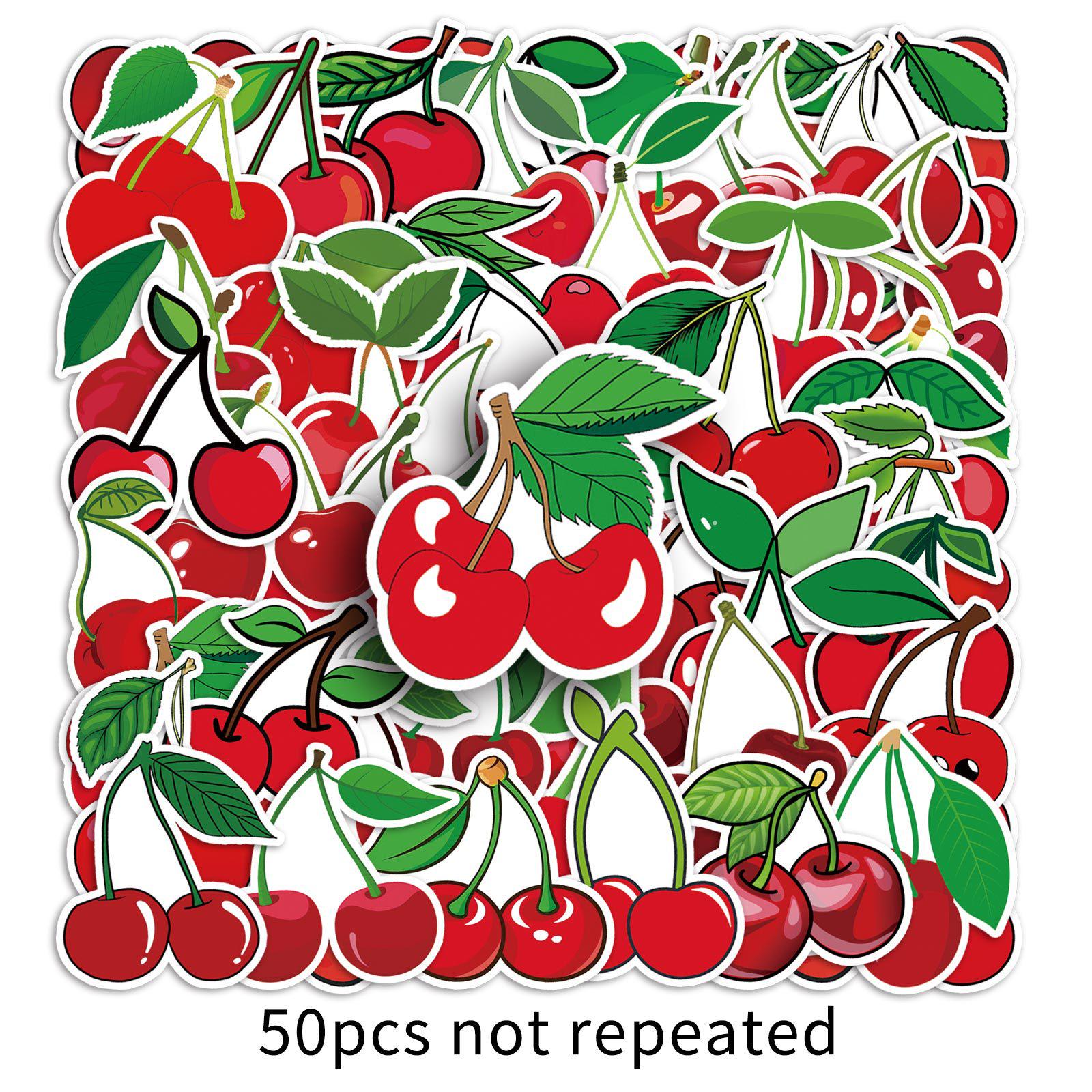 

50pcs Cute Cherry Stickers: Waterproof Decorative Fruit Stickers for Phone Cases, Milk Tea Cups, and Stationery