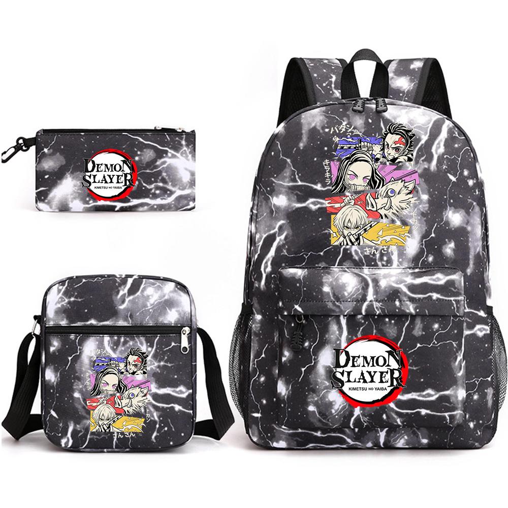 3 Stück/Set Anime Cartoon Demon Slayer Aufdruck Große Kapazität Buchtasche Rucksack mit Umhängetasche Federmäppchen für Schüler Junge Mädchen Schultasche