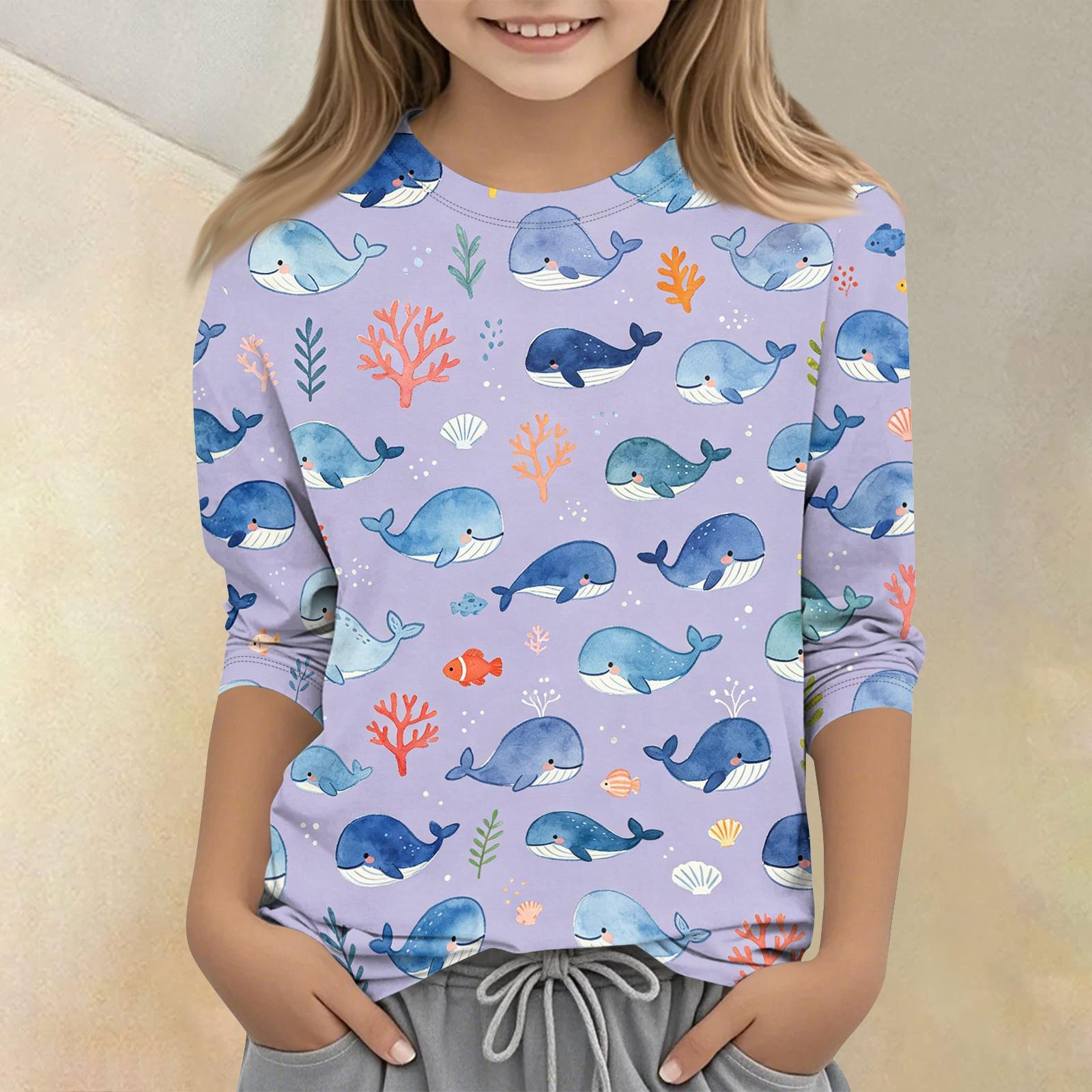 

Kids Animal Print Crew Neck 3/4 Sleeve Casual T Shirt Lightweight Soft Fabric Comfortable Fit Durable Stitching Suitable for Everyday Wear 110