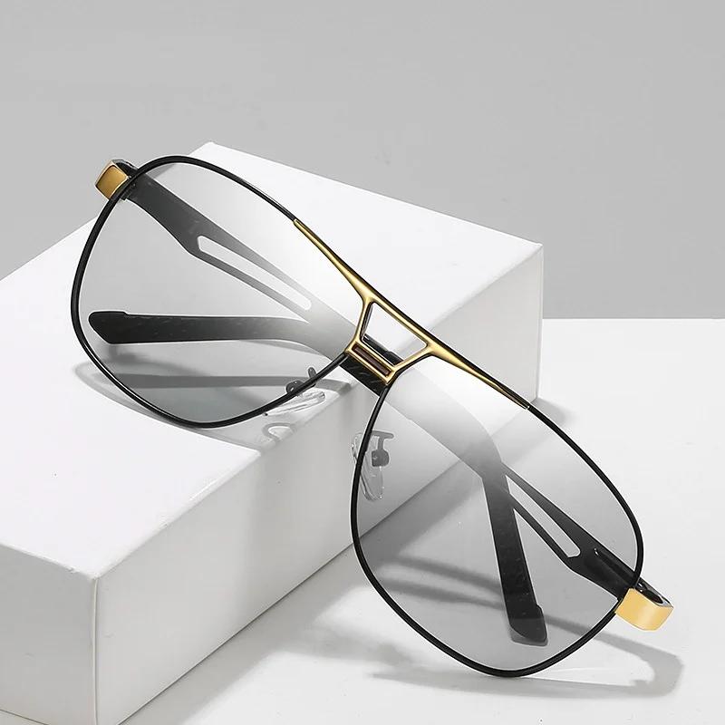 Men Pochromic Sunglasses Aluminum Magnesium Material Spring Hinge Sun Glasses Driving Cycling Fishing Day Night Use