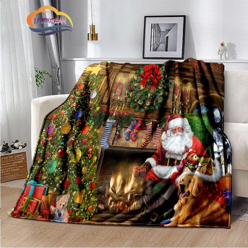 Frohe Weihnachten Serie Santa Decke Flanell Wärme Weiche Plüsch Sofa Bett Werfen