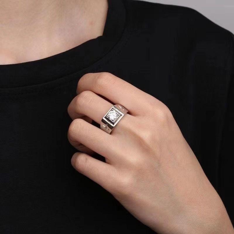 Ring Men's Ring Adjustable Four-pointed Star Domineering Imitation Mozambican Diamond Personality Trend Fashion Jewelry