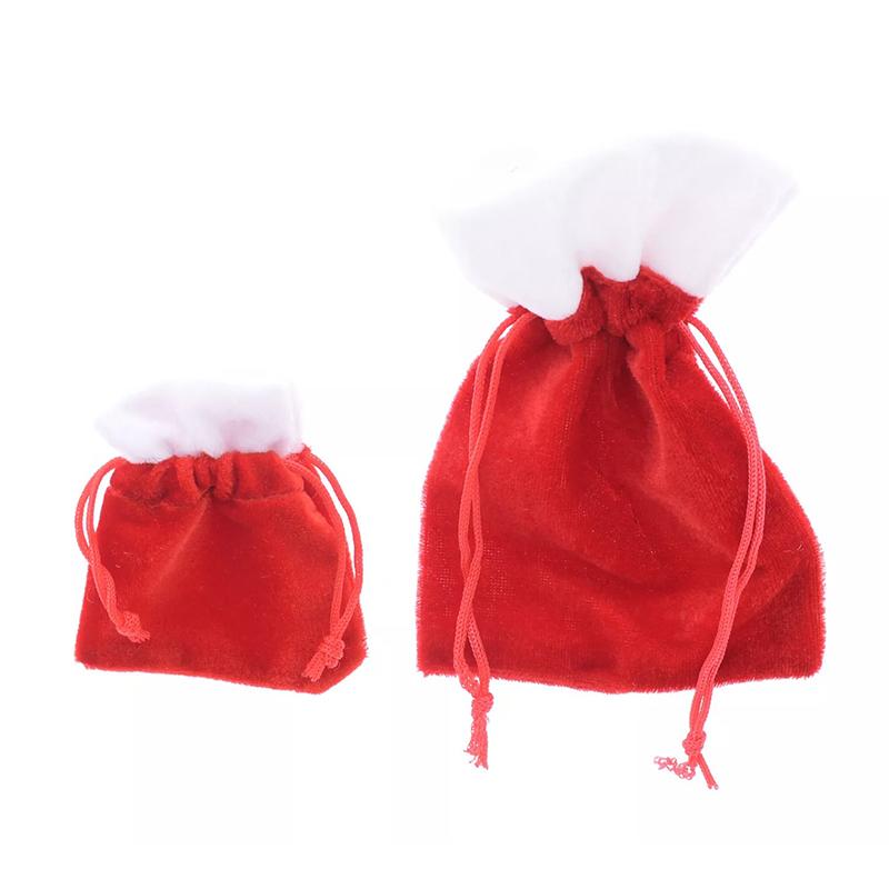 Pack of 12 Red and White Velvet Drawstring Christmas Bags Bag Pouches Santa Bags