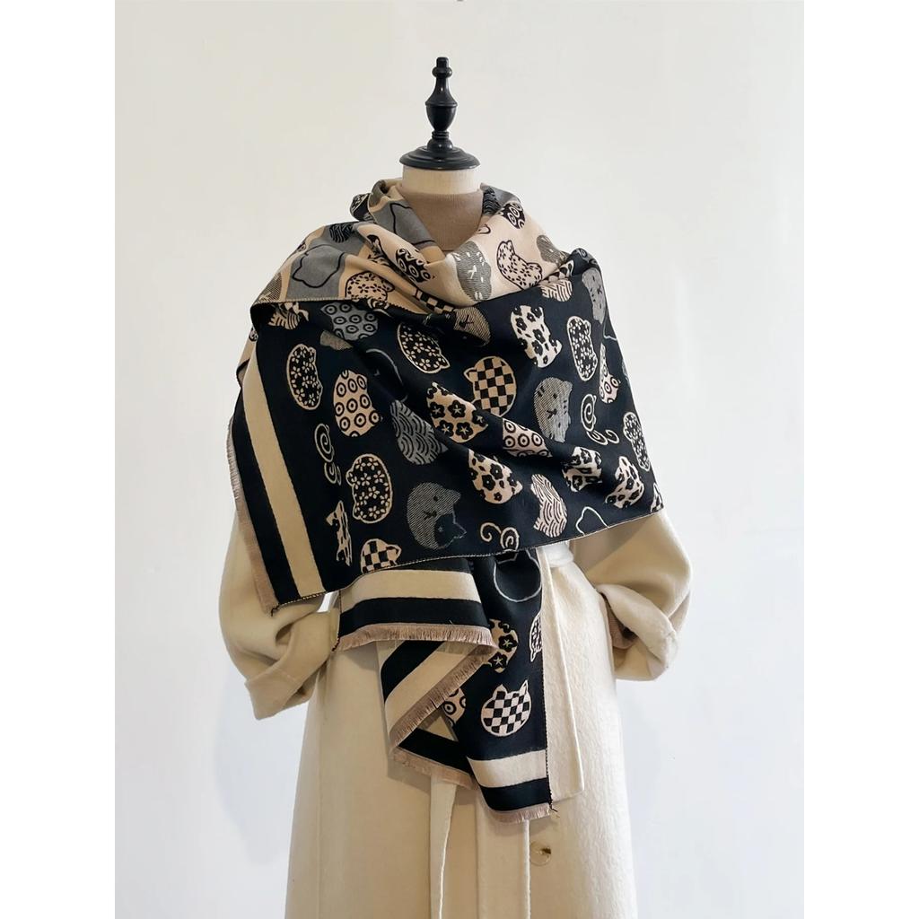 NEW Women Pashmina Scarves Fringe Wrap Winter Warm Fashion Brands Designer Cashmere Kitten two-sided Scarf Blanket Soft Shawls