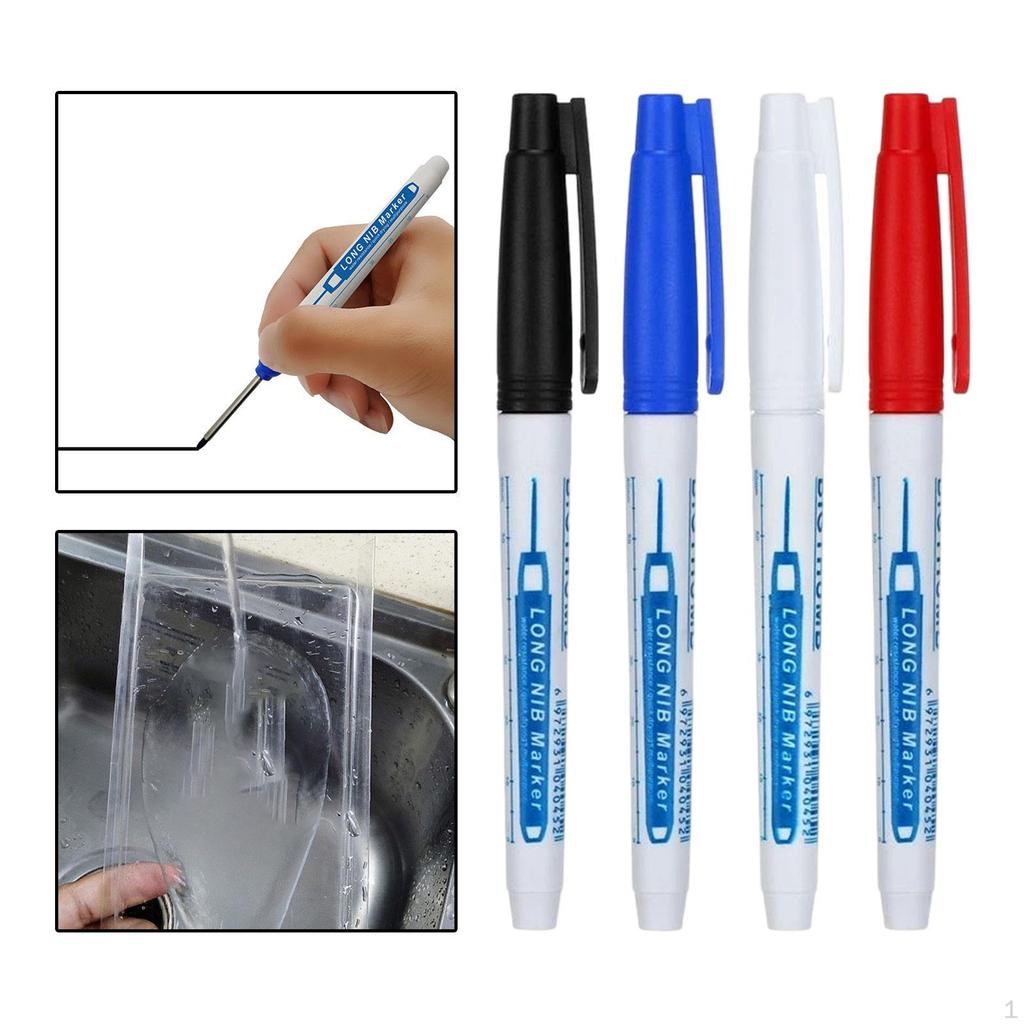 4Pcs Deep Hole Marker Pens, 30mm Long Head Markers for Glass Manufacturing Woodworking
