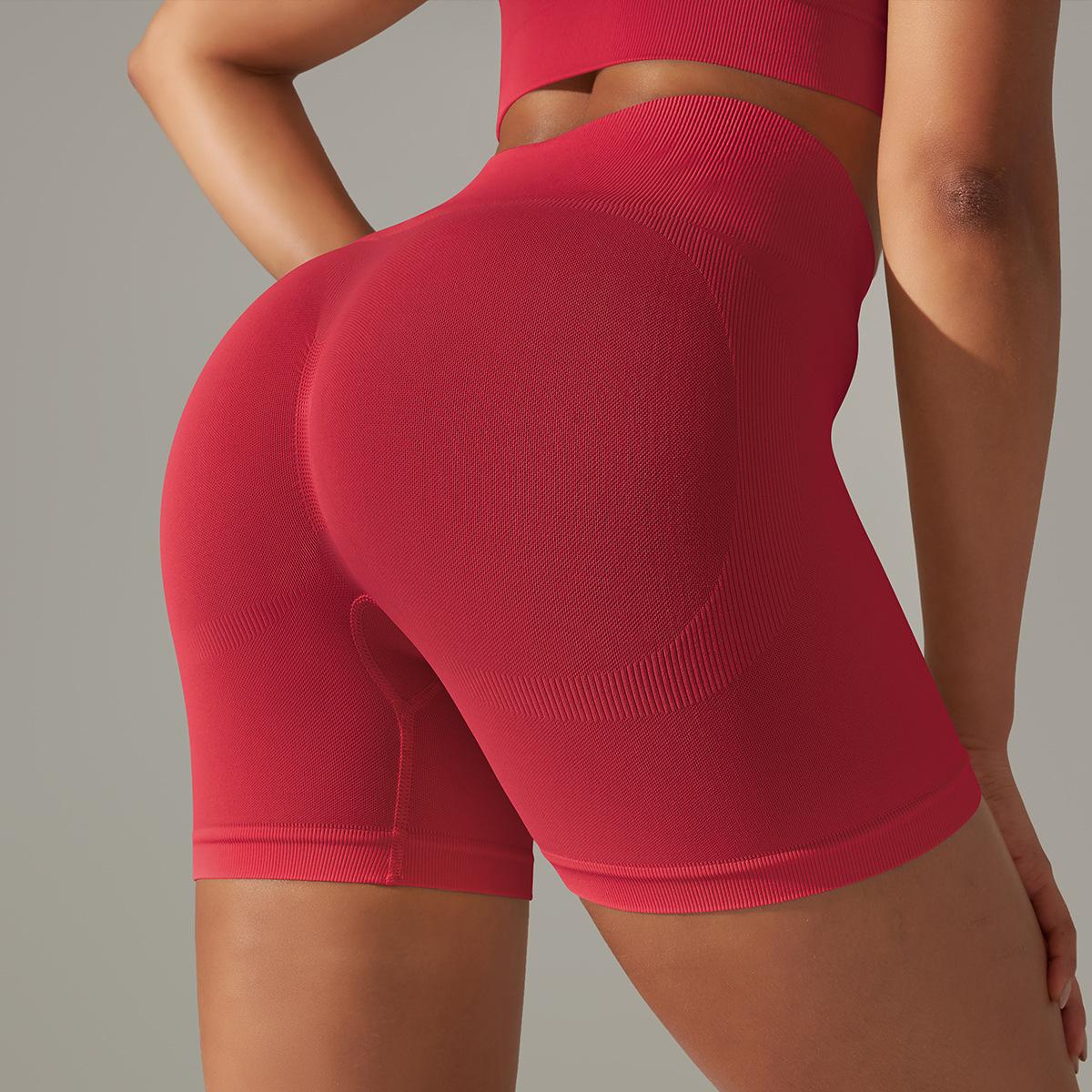 Seamless knitted plain-coloured slimming shorts; high-waisted, butt-shaping yoga trousers; sports, running and fitness three-quarter-length trousers S