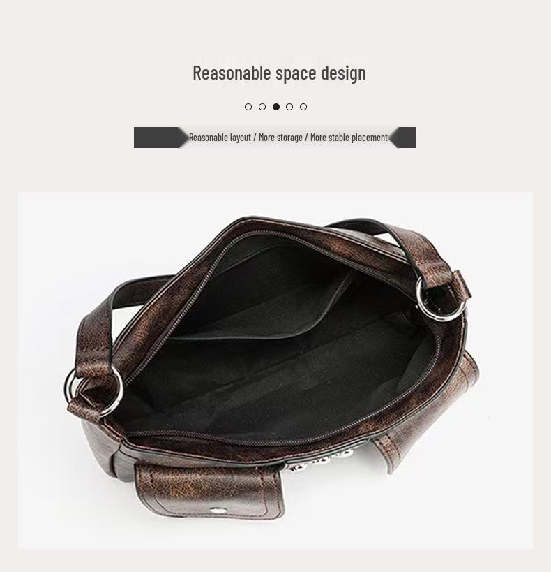 Retro Brown Studded Punk Shoulder Bag: Double Pocket Baguette for the Bold and Stylish