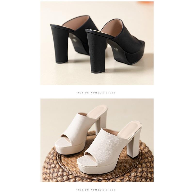 Sommer Damen Pantoletten mit Fischmaul Lässig Stilvoll Klobige Absätze Dicke Sohle Offene Zehenpartie Pantoletten Europäisches und Amerikanisches Design Retro-Mode