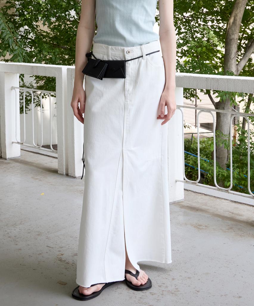 Leuba Front Slit Denim Maxi Skirt - Off White