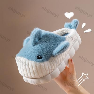 Women Cute Cartoon Platform Warm Fluffy Slippers Female Winter Thicken Plush Cotton Slippers Ladies Non Slip Thick Bottom Slides