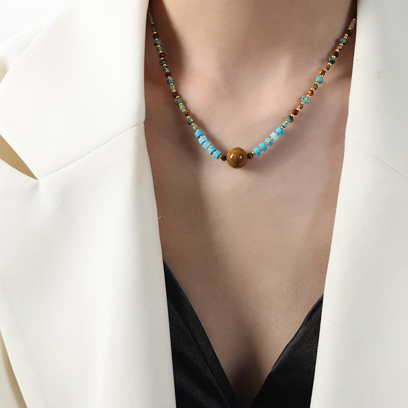 

Комбинируйте и сочетайте ожерелье ручной работы из натуральных камней с бусинами из титановой стали, легкое, роскошное, универсальное, изысканное, темпераментное, с цепочкой на ключицу, аксессуары Майяра