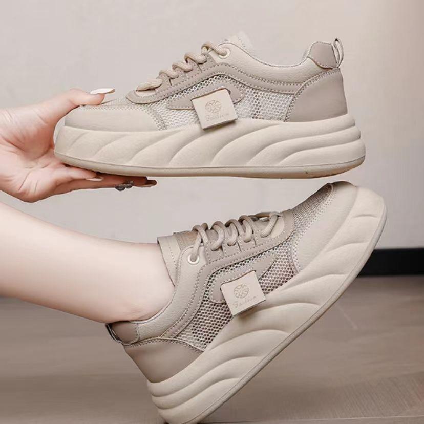 Breathable mesh little white women's shoes bread shoes thick sole versatile and high soft baseplate women's shoes