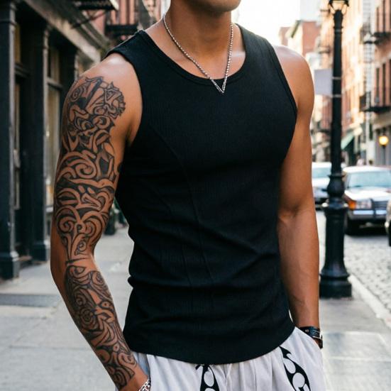 Canotta Estiva da Uomo a Coste Scollo a O Senza Maniche Camicia Traspirante Monocolore Vestibilità Slim Elasticizzata Casual Palestra Sportiva T-shirt