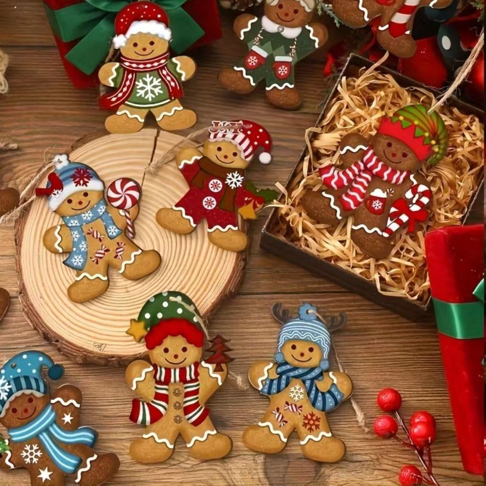 12/24/36pcs Cute Gingerbread Man Ornaments Xmas DIY Cartoon Christmas Tree Pendant Wooden Modern Crafts Christmas Ornaments
