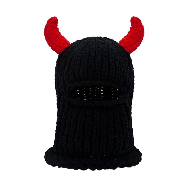 Novelty Horned Hat for Adult Handwoven Balaclava Caps Outdoor Activity Hat for Skiing Knitted Mask Hat Halloween Props