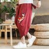 Men's Summer Chinese-Style Cotton-Linen 3/4-Length Shorts with Carp Print: Loose-Fit Casual Shorts for Plus Sizes