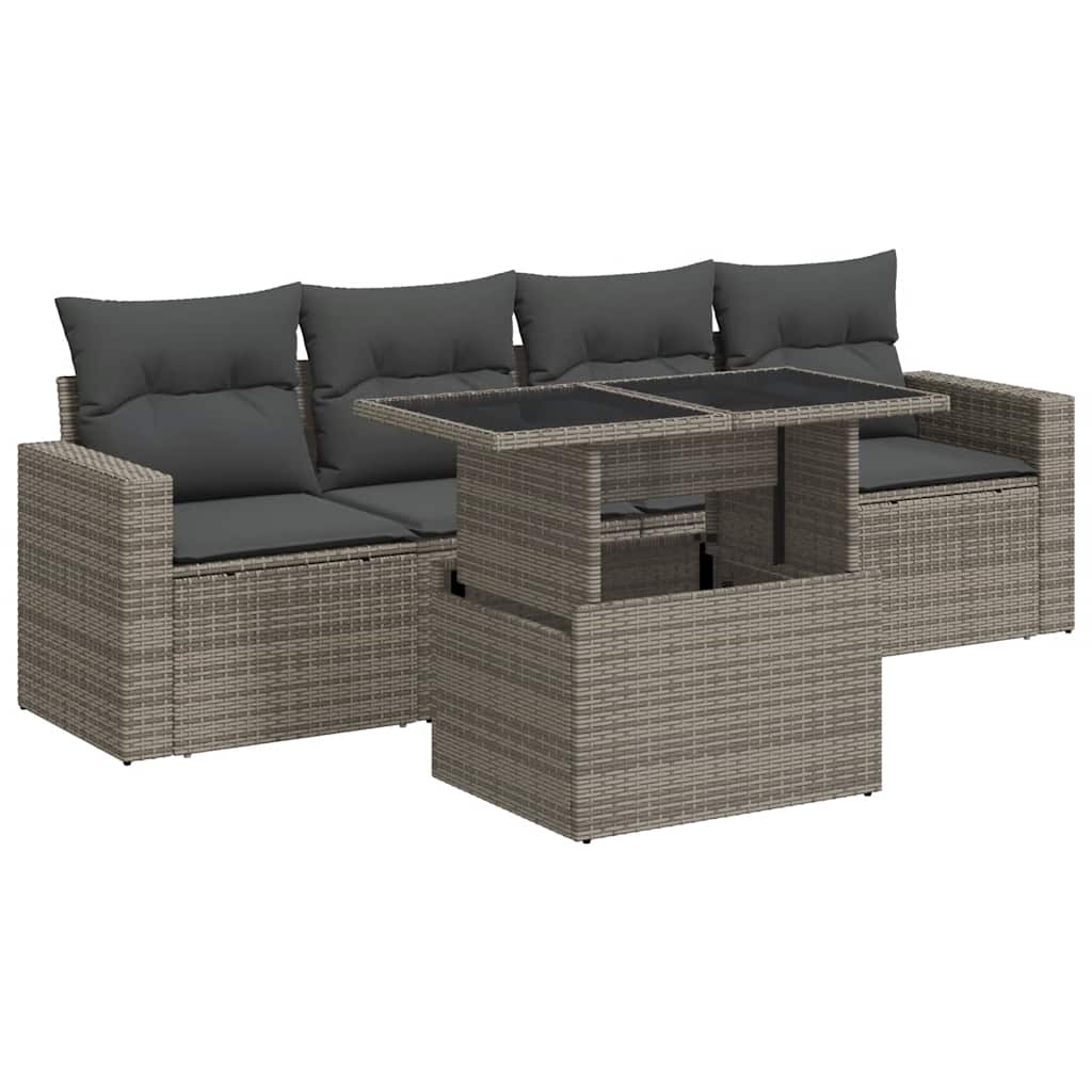 Vidaxl 5-Cz. Set da Giardino, Cuscini, Rattan PE Grigio