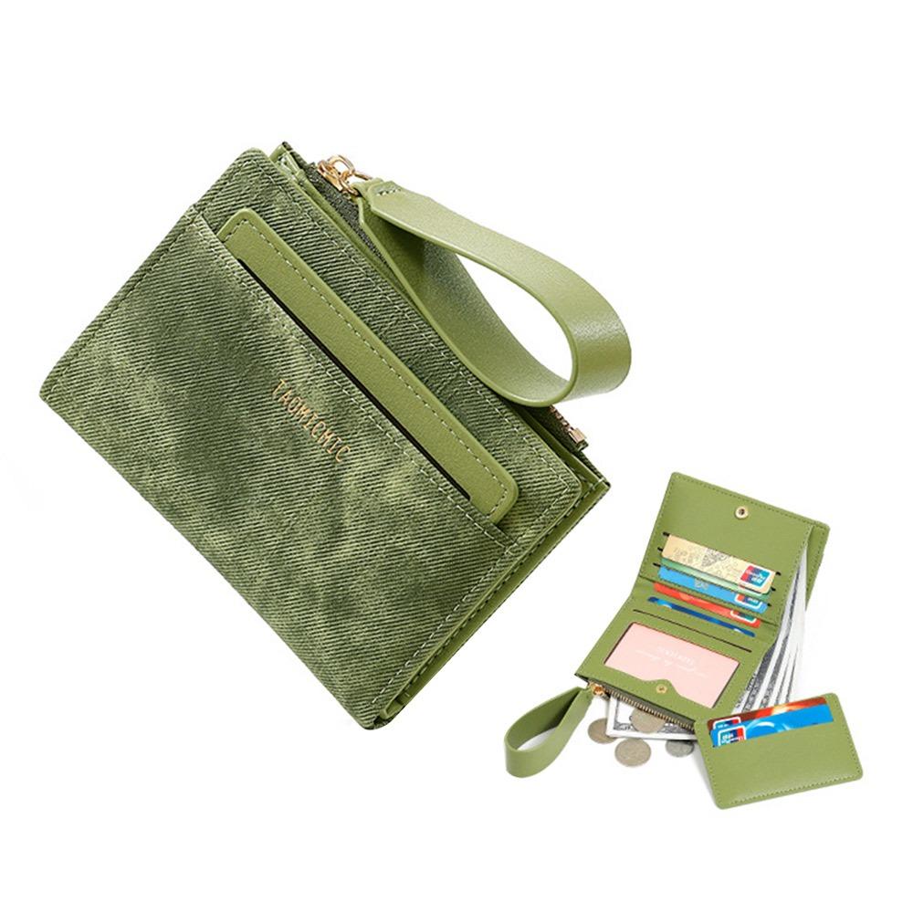 

Fashion PU Women s Purse Multi-slot Fold Over Short Wallet with Zipper Design Solid Color Card Bag зелёный