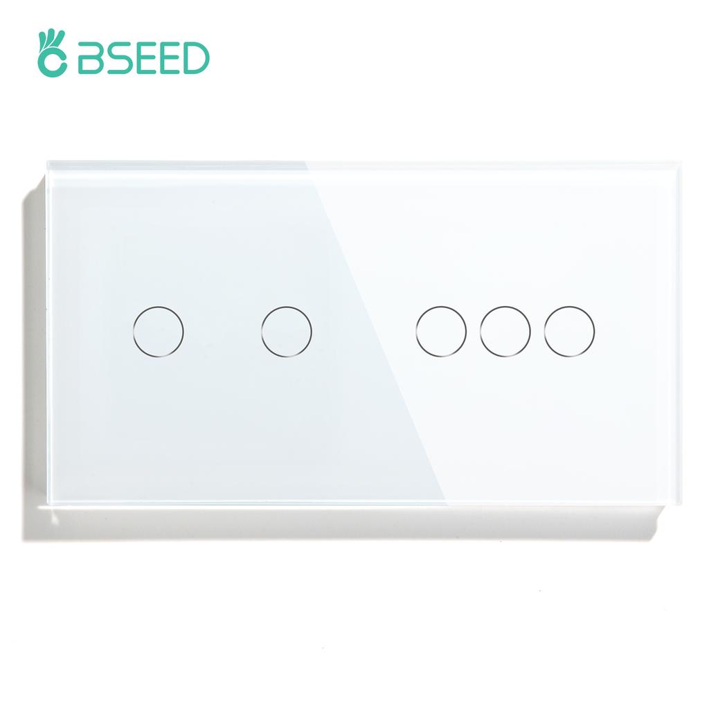 BSEED 1/2/3Gang Touch Switch Double Light Switch Triple Sensor Switch 1Way EU Standard Glass Panel Blue Back Light White Series