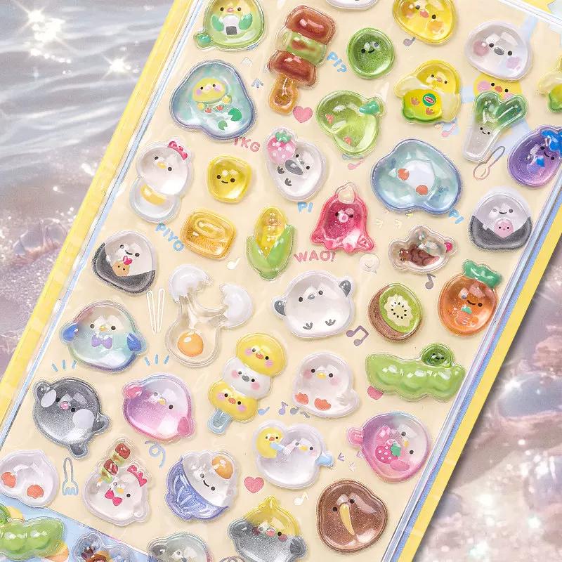 3D Kawaii Cartoon Relief Sticker Cute Crystal Jelly Patch Mirror Scrapbook for Mobile Phone Case School Supplies Stationery
