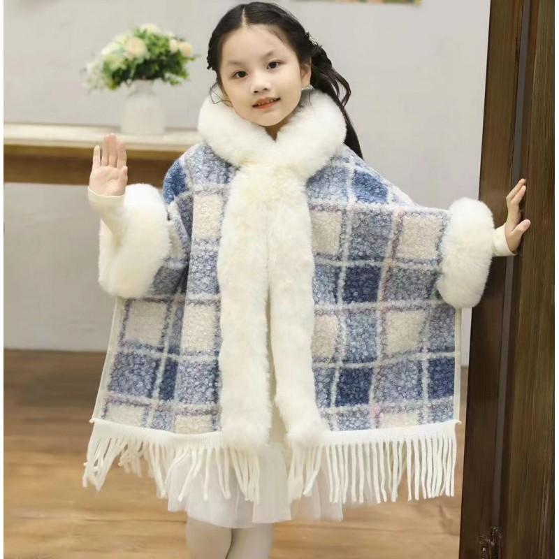 Girls Winter Warm Hooded Cape With