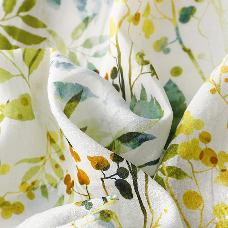 Summer New Cotton and Linen Literary and Retro Buckle Loose Waist Thin Floral Medium and Long Dress Women
