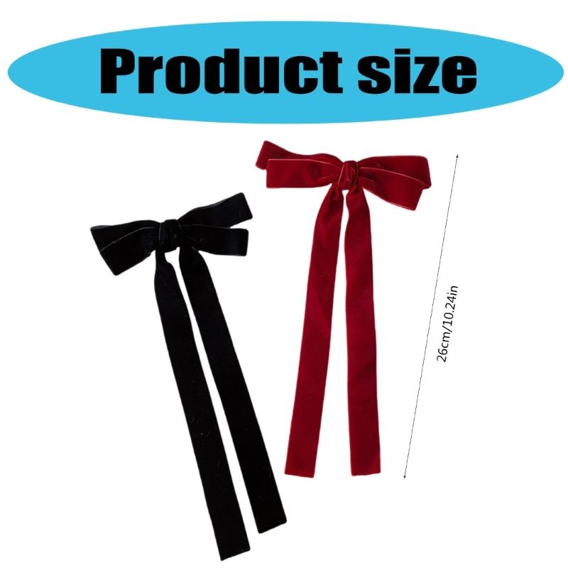 Long Ribbon Bowknot Velveted Hair Clip for Women and Girl Large Barrettes Ponytail Holder for Various Hair Styling Clip