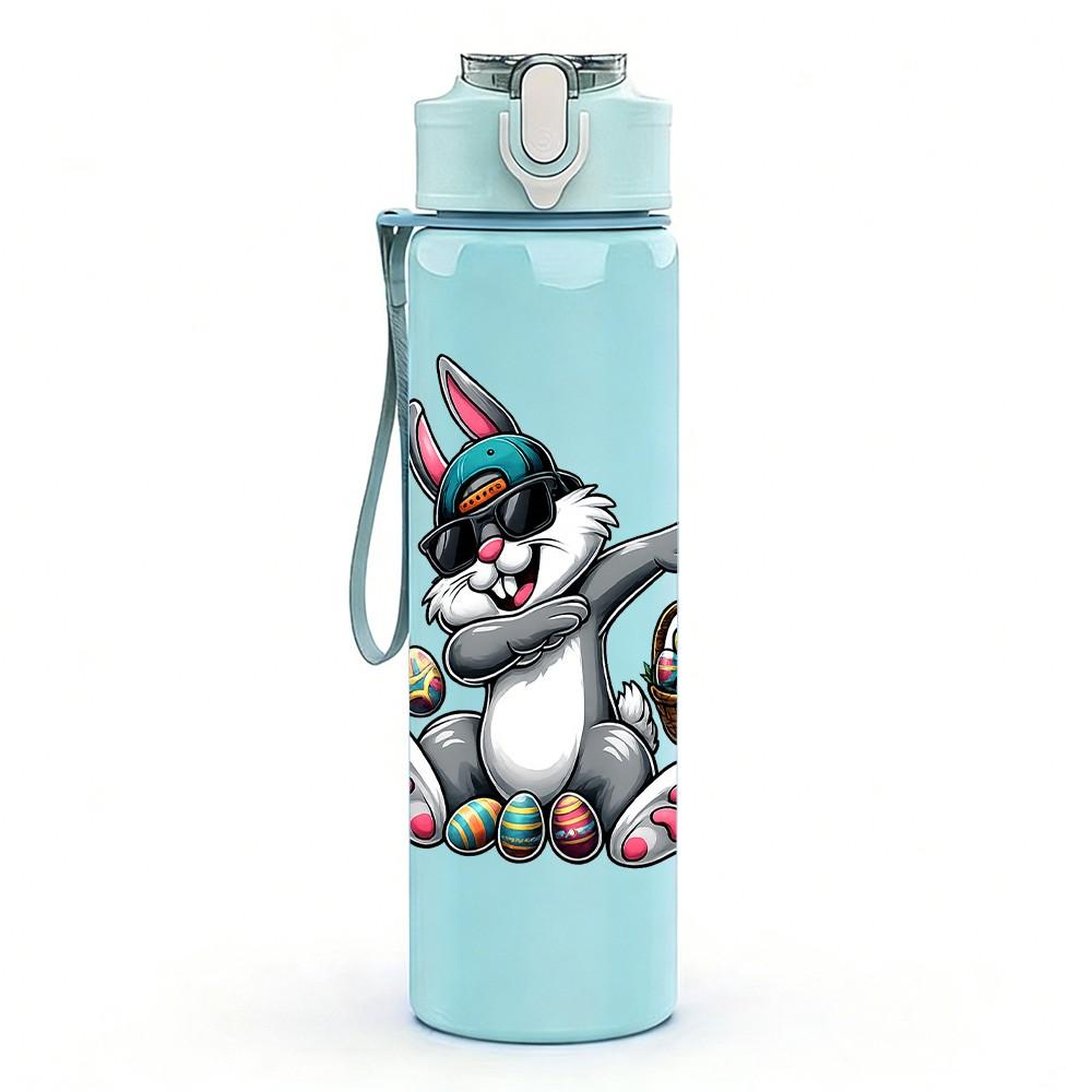 1PC Cool Rabbit Street Graffiti Character Print 750ml Color Plastic Sports Water Bottle Leakproof Flip Straw Lid Suitable for Sports Office Home Use