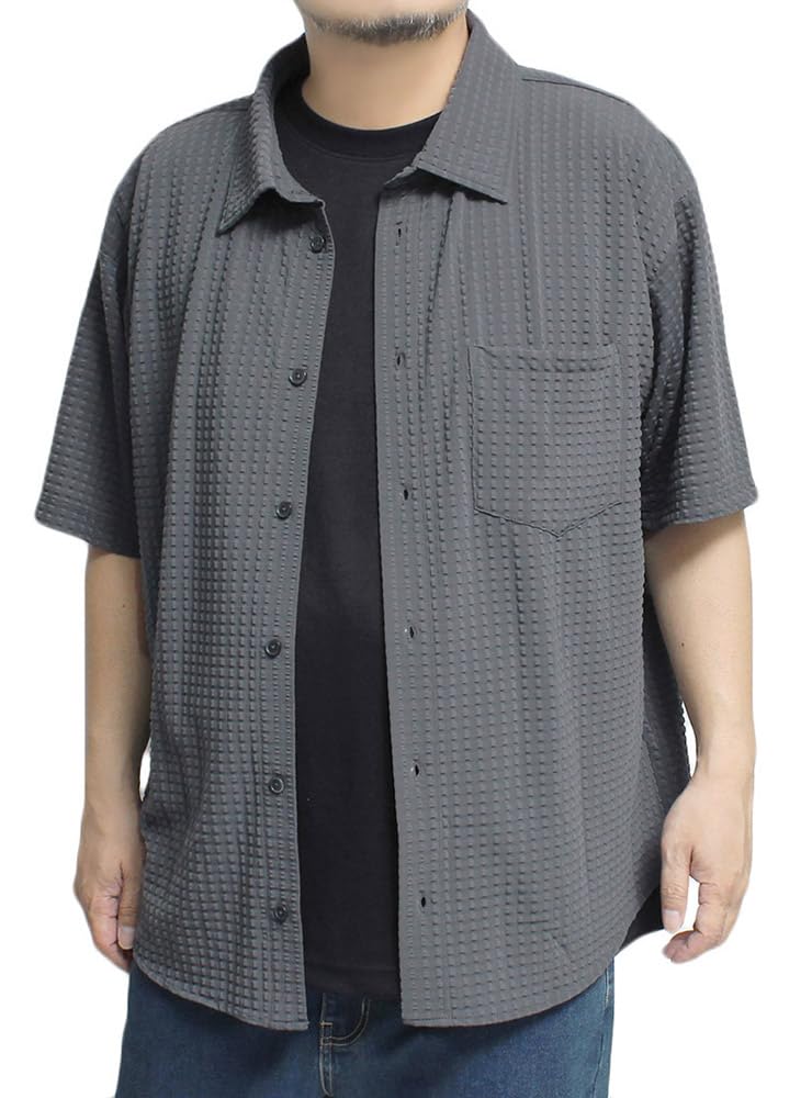 One Colors Men's Short Sleeve Shirt, Plus Size, Cool To the Touch, Stretch, Easy Care, Nylon Casual Shirt, Size 3L, Charcoal (03)
