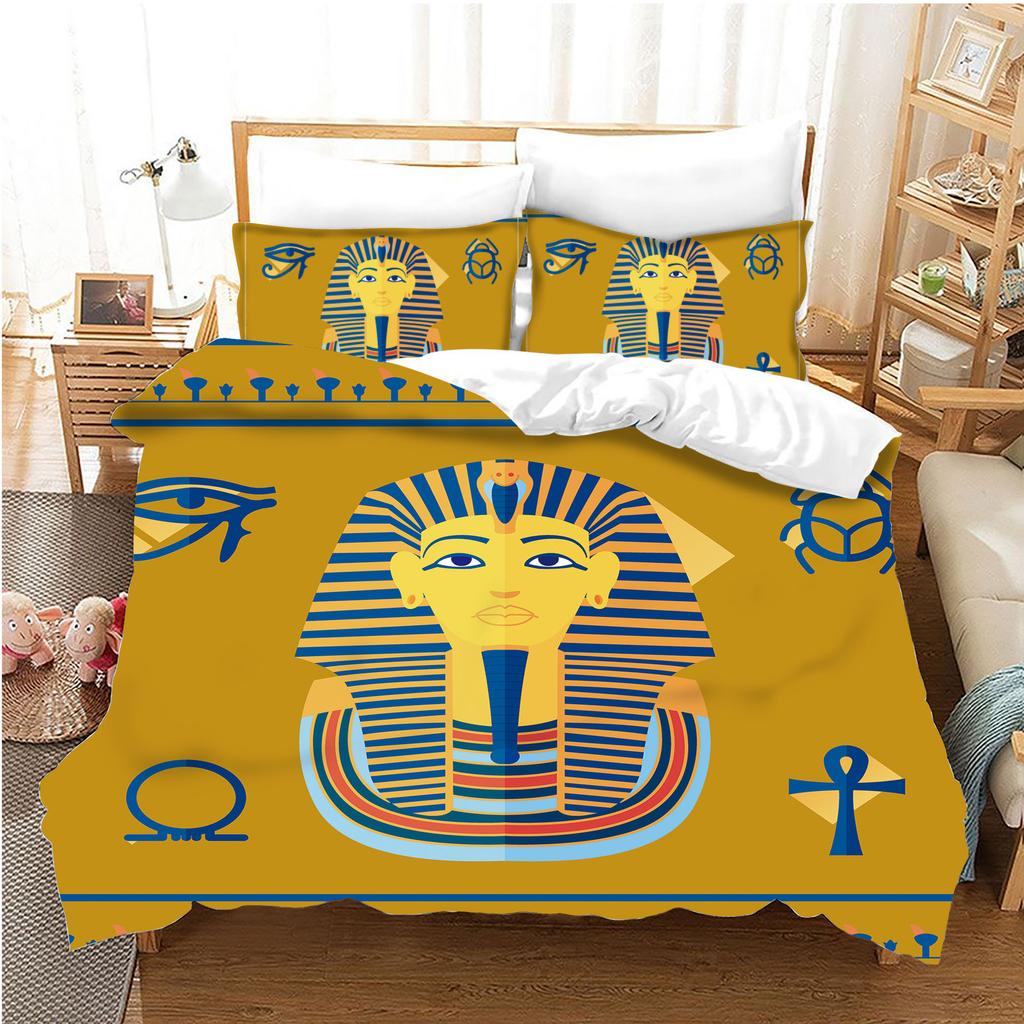 Ägyptischer Pharao Bettwäsche Set Königin des alten Ägypten Bettbezug King Afrikanischer Stamm Exotische Zivilisation Polyester Bettdeckenbezug