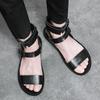 Men Sandals Black White Leather Slippers Outdoor Roman Gladiator Sandals Summer Black Open Toe Beach Shoes