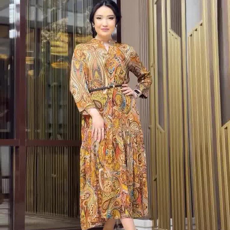 

Повседневное платье с богемным принтом для женщин, осень 2024 Small хаки