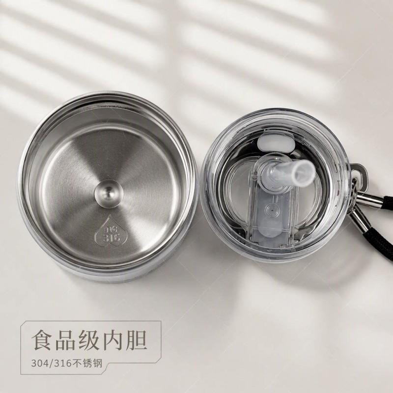Stainless Steel Insulated Travel Mug Women 250ml Double Wall Vacuum Flask With Strap Straw Modern Minimalist Office Home