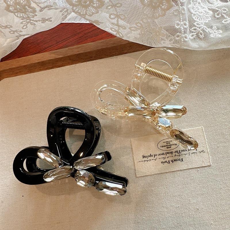 

Rhinestone Bow Hair Claw Clip, Stylish and Elegant for Updos, Large Size Shark Clip for the Back of the Head