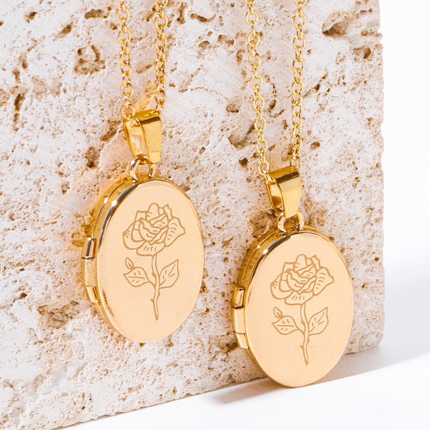 Oval Rose Opening And Closing Photo Frame Photo Box Necklace Diy Can Be Opened Photo Frame Necklace Color Retention