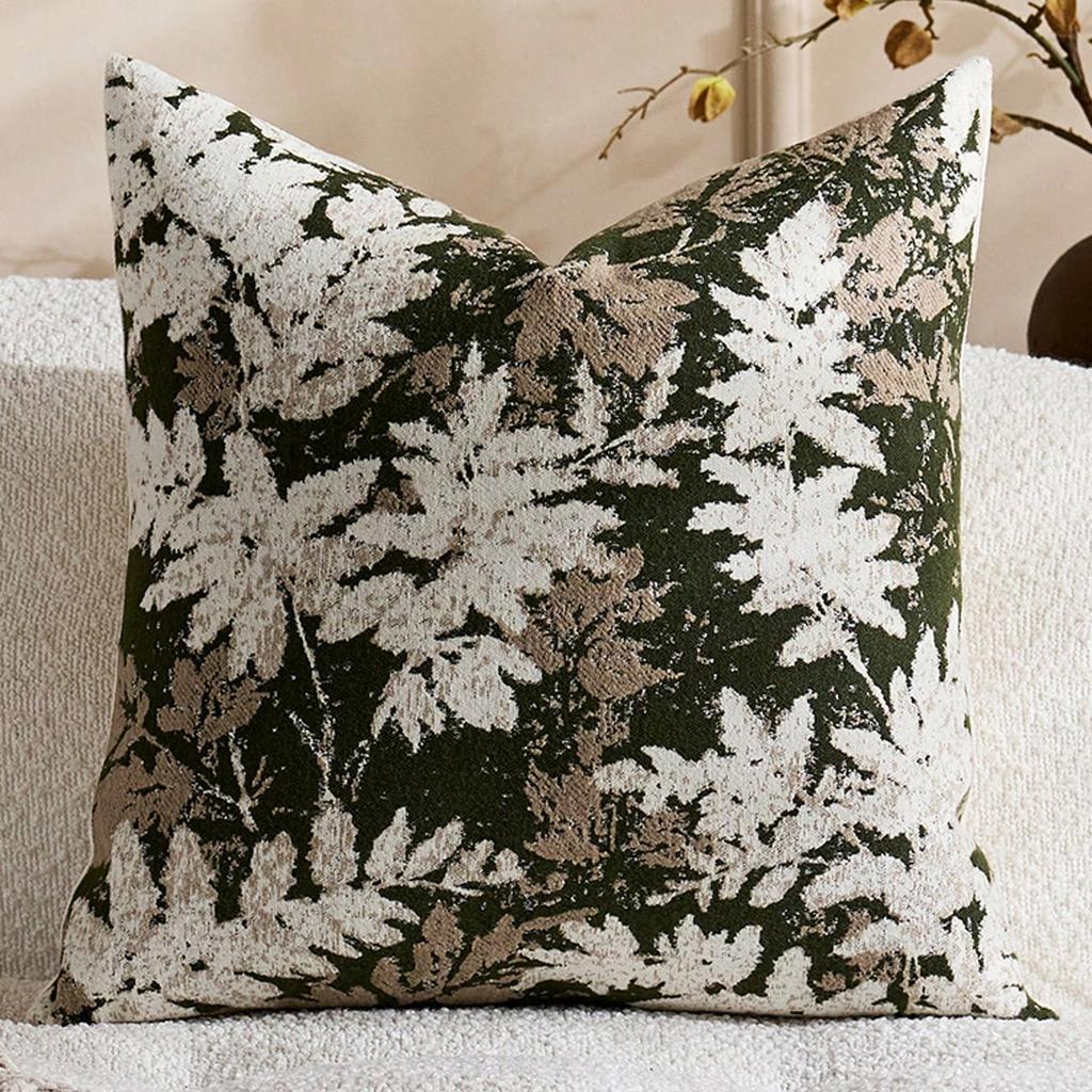 1Pc Vintage Botanical Leaf Pillow Cover, Polyester 2D Double-Sided Print, Soft Square Cushion Case For Sofa & Bedroom, Earth Ton
