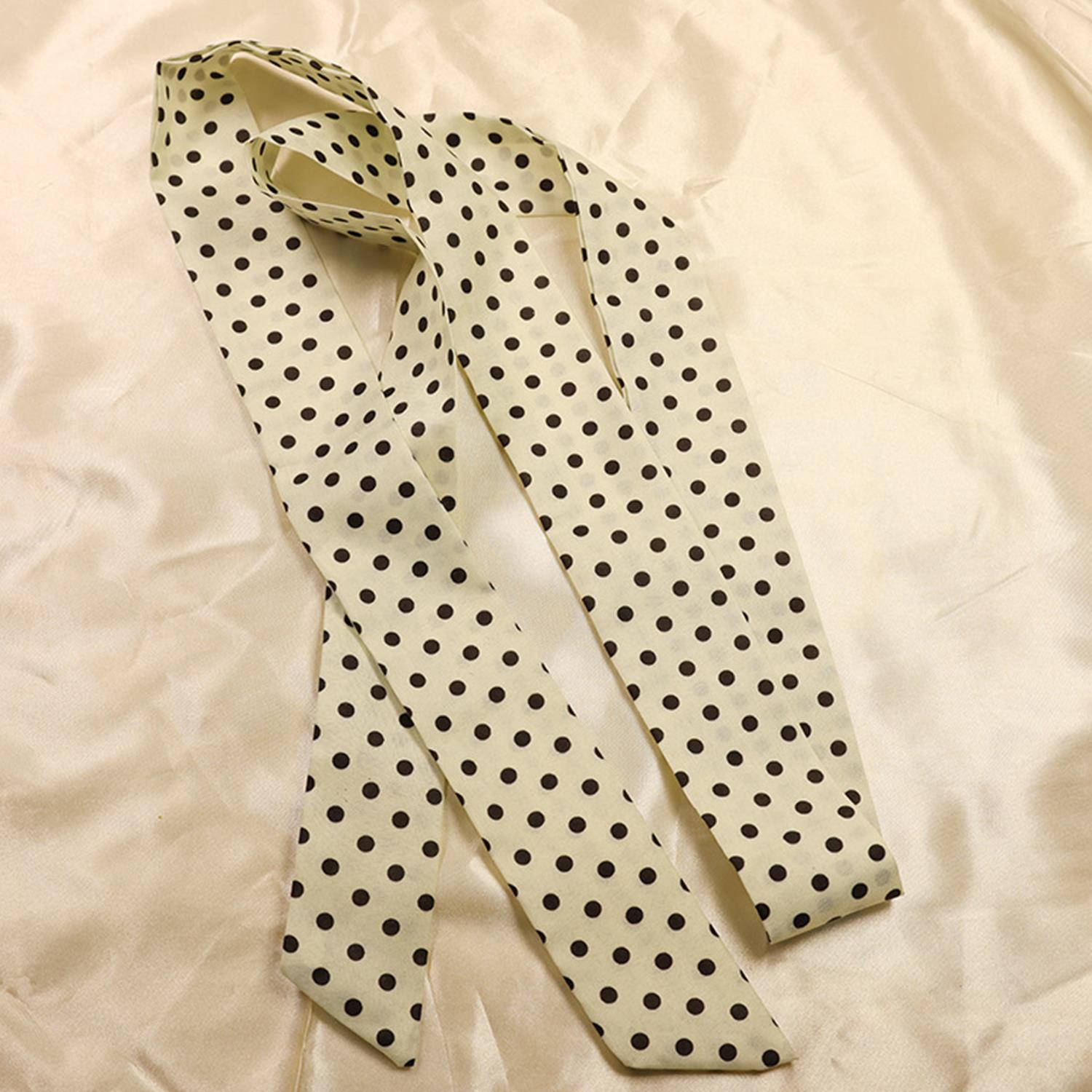 

Korean Style Thin Silk Scarf Women Tie Fashion Head Scarves Vintage Classic Dot Pattern Long Silk Scarf Bag Tie Lady Neck Scarfs бежевий