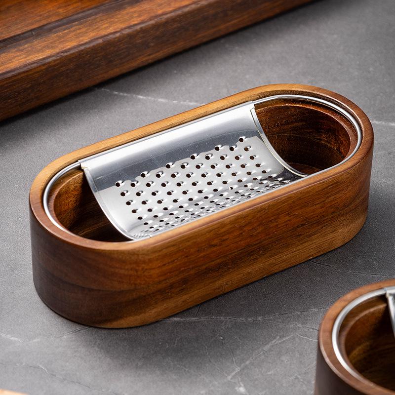 Acacia Wood Cheese Grater with Stainless Steel Storage Slicer Shredder