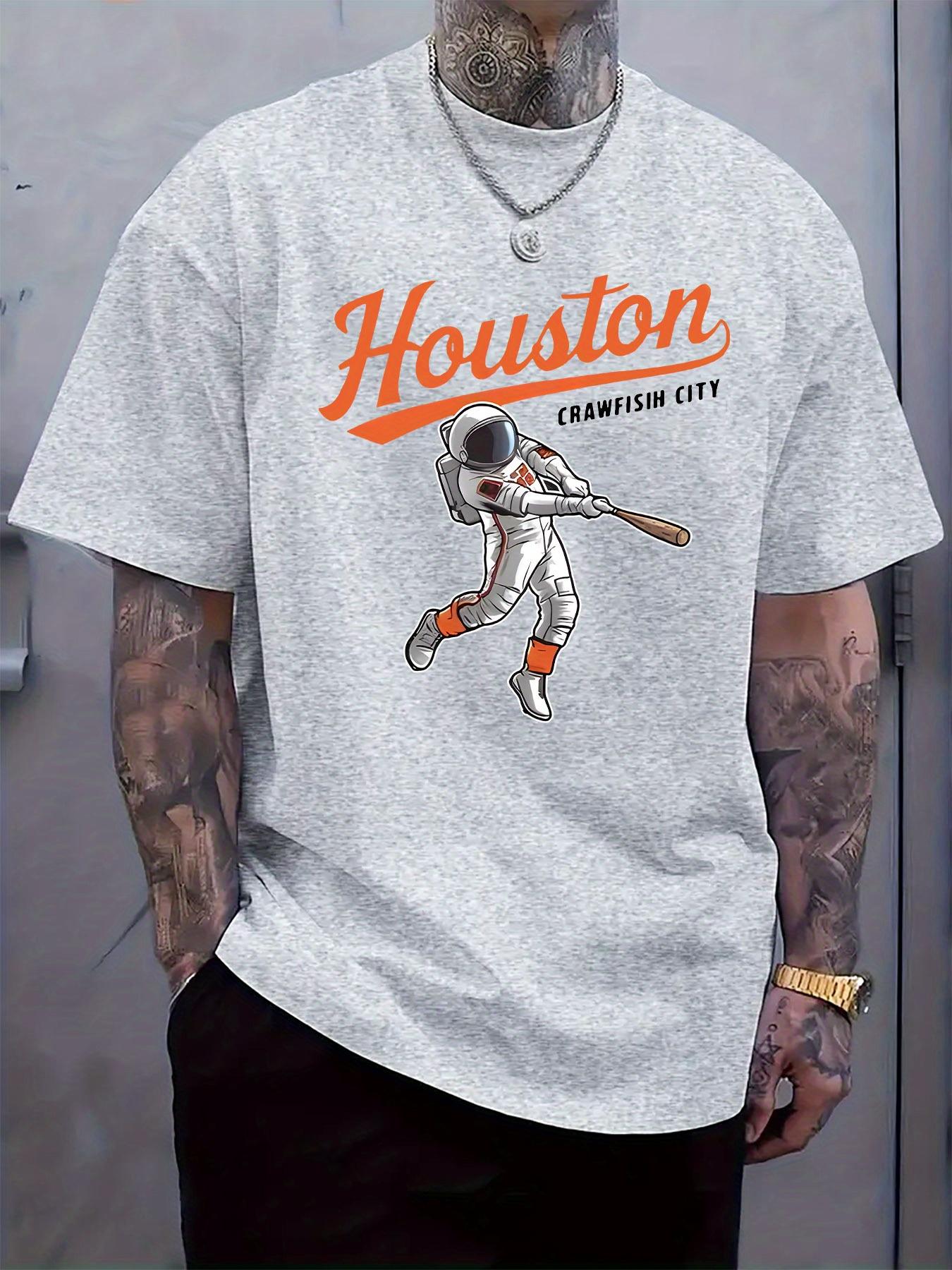 

Houston-Themed Graphic T-shirt - Astronaut Baseball Player Print L