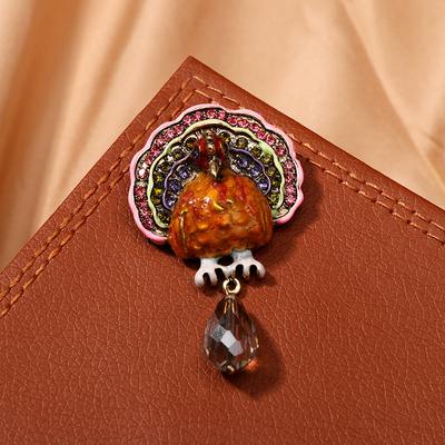 Turkey Pendant Brooch Creative Thanksgiving Rhinestone Funny Animal Pin Personality Clothes Corsage
