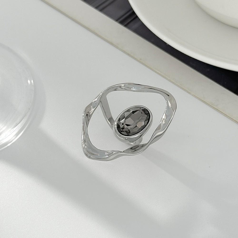 Goth Crystal Crystal Geometric Ring Grey Open Rings Fashion Accessory Finger Ring  Women