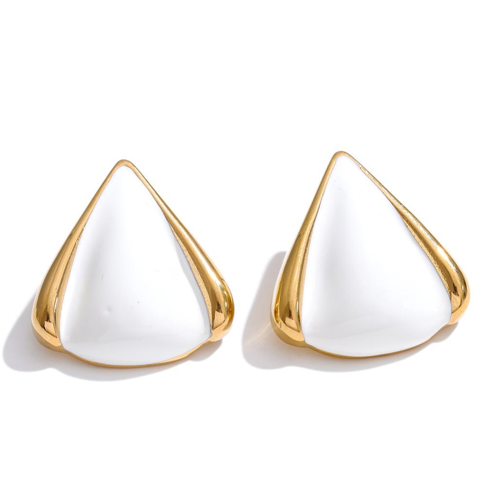 Yhpup Black White Imitation Pearl Triangle Stud Earrings Waterproof Gold & Platinum PVD Plated Stainless Steel Fashion Jewelry