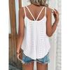 Women Sleeveless Camisole Tank Top White Round Neck Eyelet Pattern