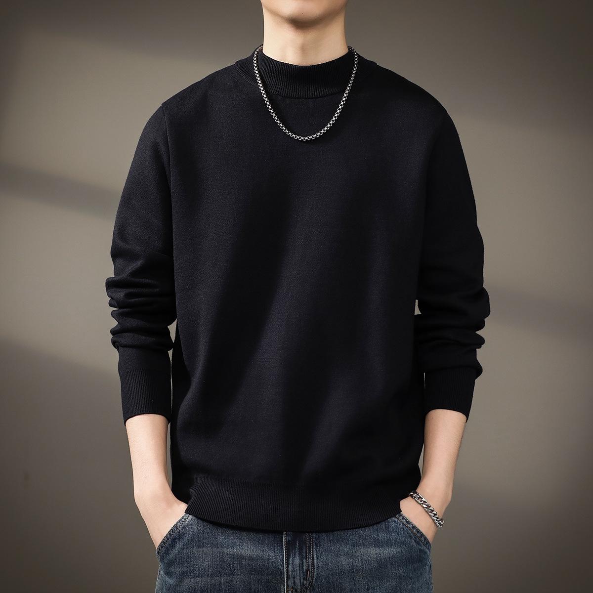 Men s Solid Color Half-High Neck Knit Sweater - Warm and Casual Pullover L (120-140jin)