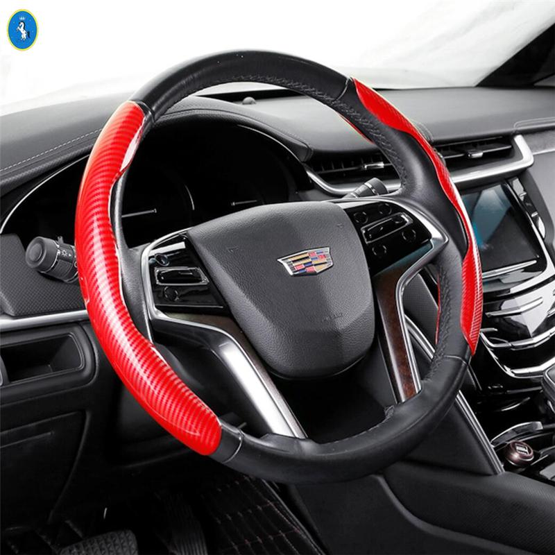 Auto-Lenkrad-Dekor Griffschutz Abdeckung Zierleiste Passend für Cadillac XTS XT4 XT5 XT6 2015 - Kohlefaser-Optik Zubehör