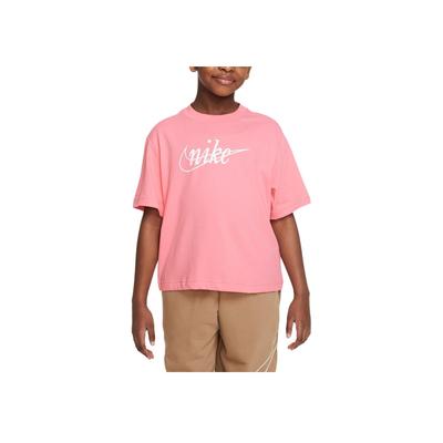 Dri-Fit Letter Logo Print Loose Round Neck Short Sleeve T-Shirt Kids Tops Coral-Pink FD0941-611