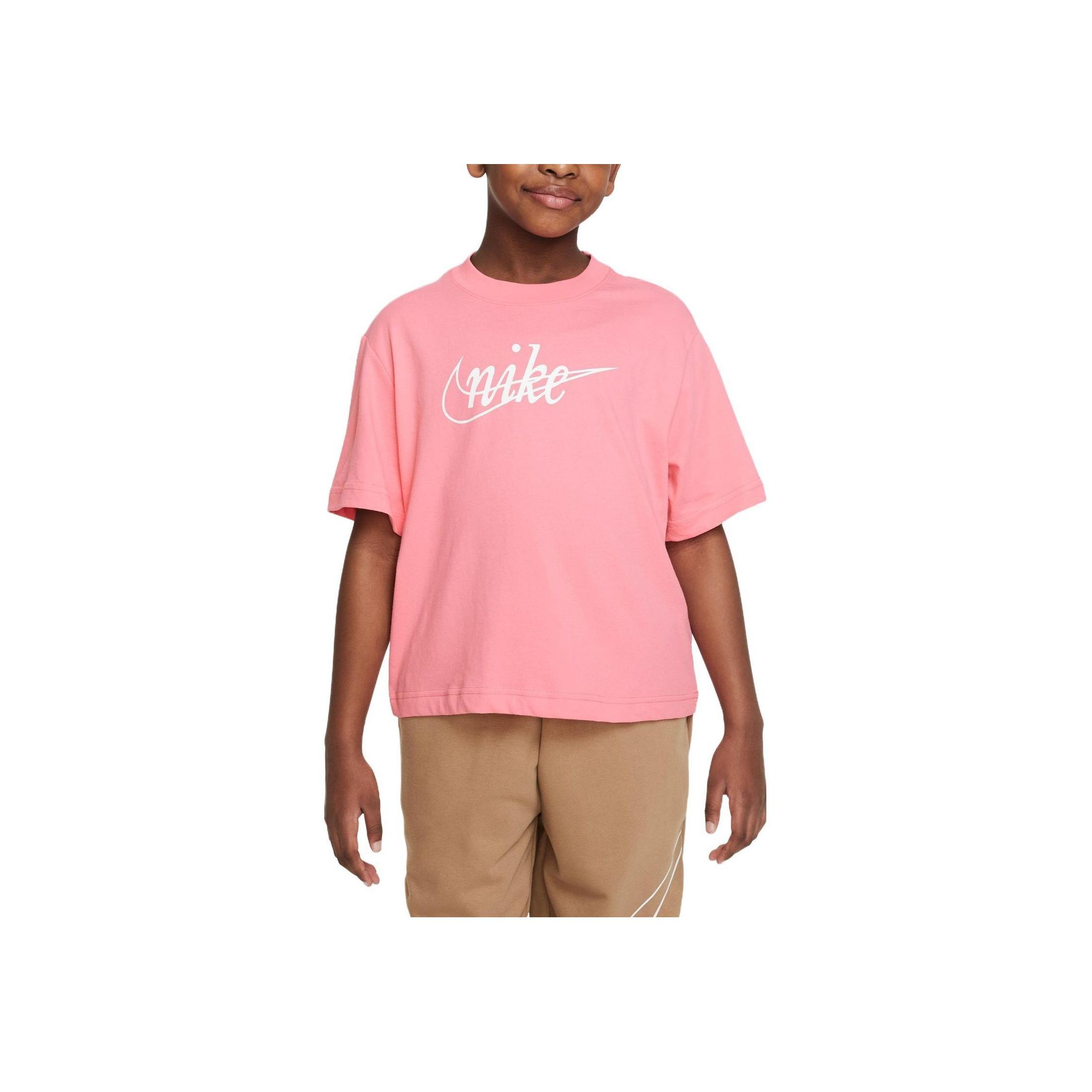 

Nike Dri-Fit Letter Logo Print Loose Round Neck Short Sleeve T-Shirt Kids Tops Coral-Pink FD0941-611 XL
