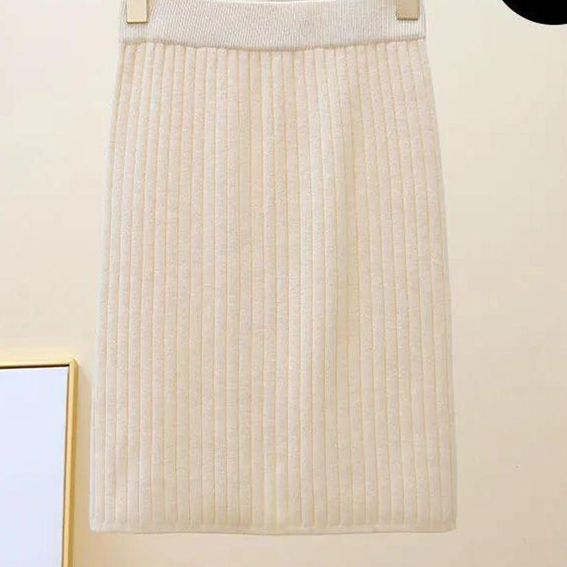 2024 Dámská zeštíhlující vlněná sukně střední délky s rozparkem