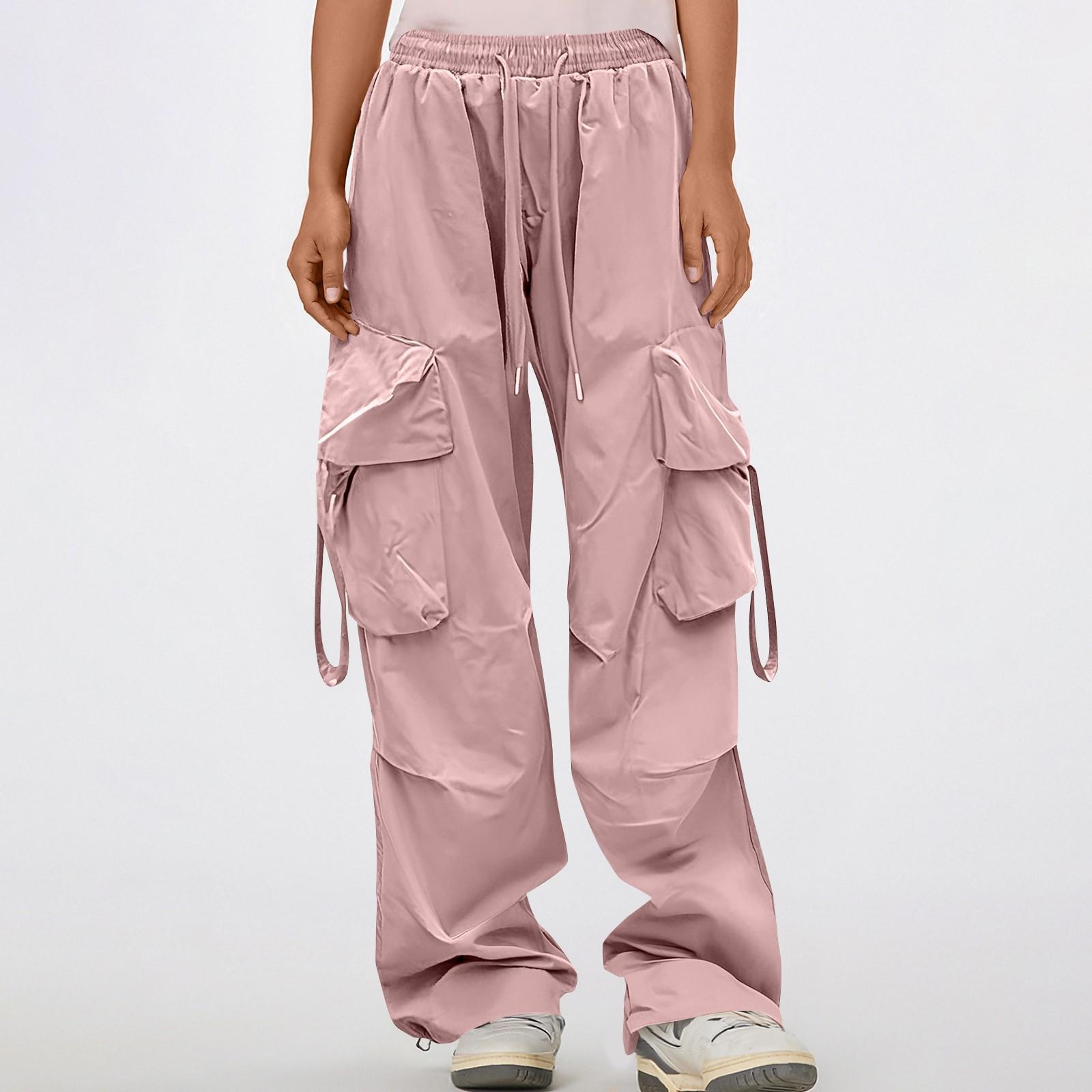 

Women s Multi Pocket Straight Leg Wide Leg Solid Color Casual Workwear Pants M розовый