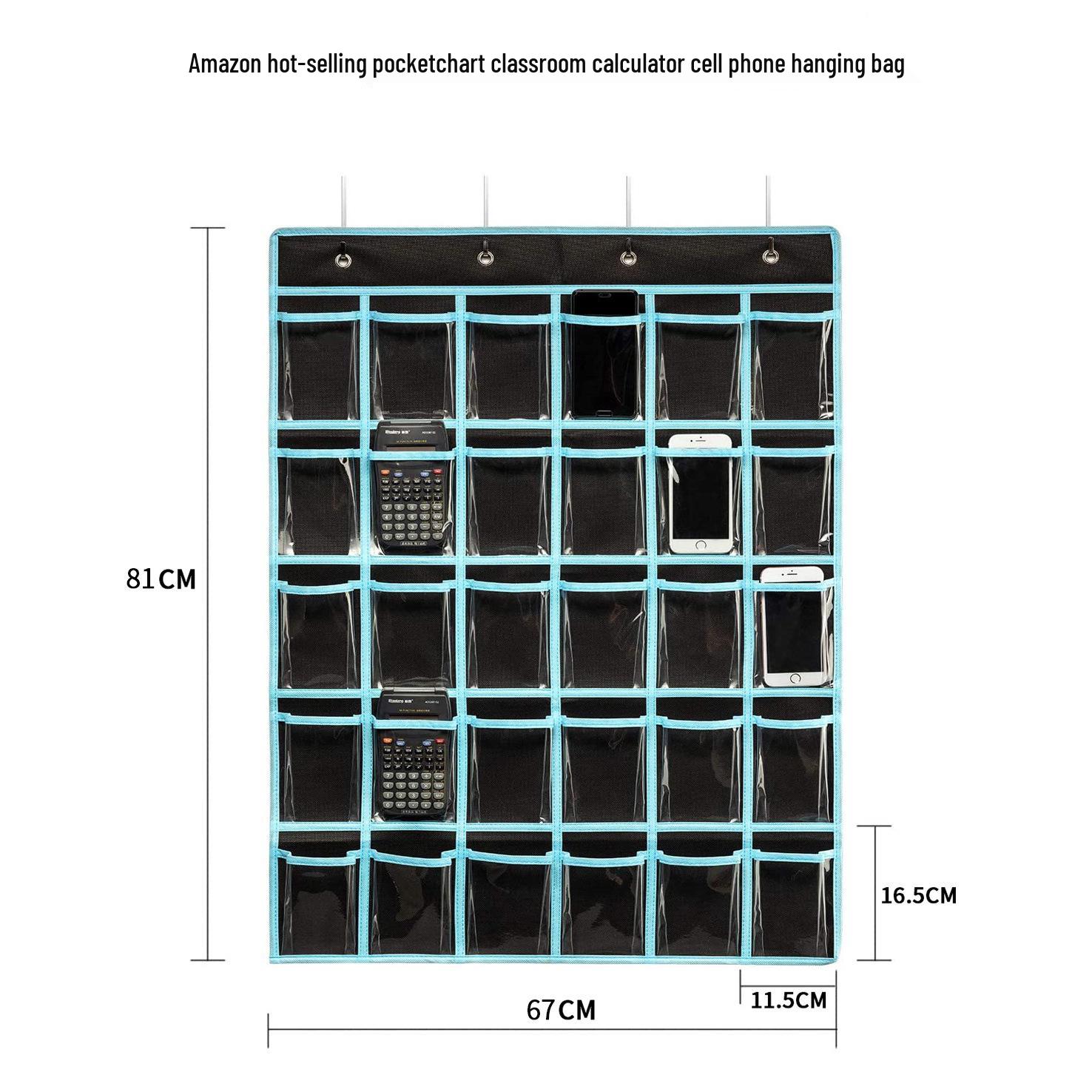 

Deep Blue Transparent Calculator & Cell Phone Storage Hanging Bag with 36 Pockets for Kids